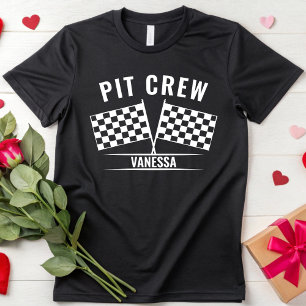 Custom Pit Crew Race Car Chequered Flag Racing T-Shirt