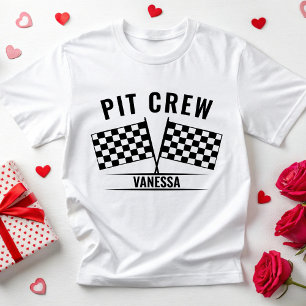 Custom Pit Crew Race Car Chequered Flag Racing T-Shirt
