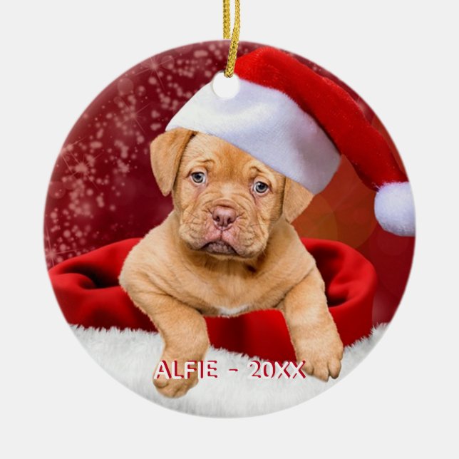 Custom Pitbull Puppy Dog Photo Ceramic Tree Decoration (Front)