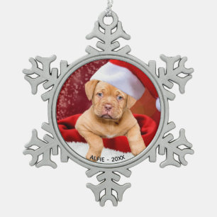 Custom Pitbull Puppy Dog Photo Snowflake Pewter Christmas Ornament