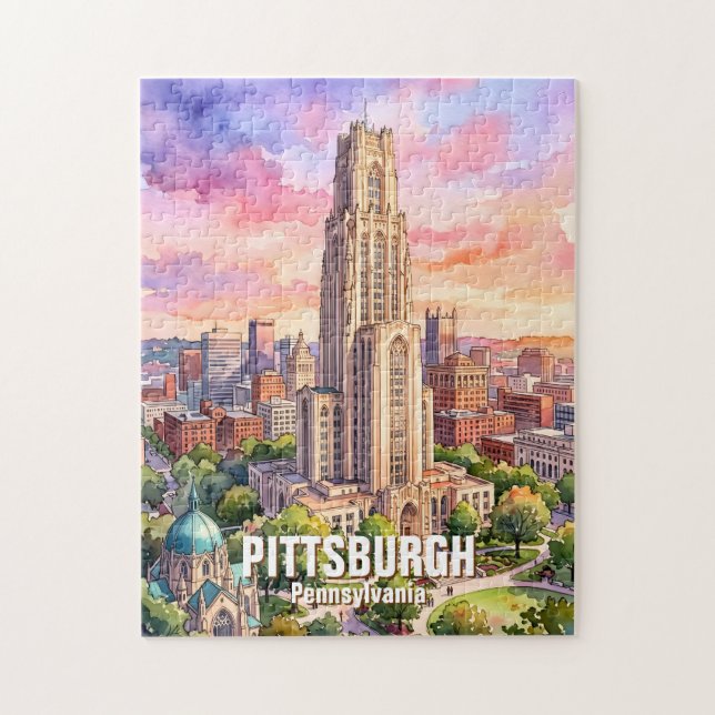 Custom Pittsburgh Cathedral of Learning Watercolor Jigsaw Puzzle (Vertical)