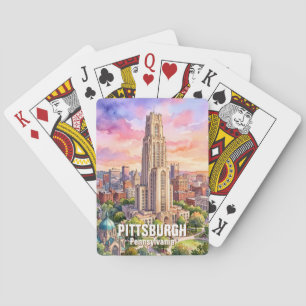 Custom Pittsburgh Cathedral of Learning Watercolor Playing Cards