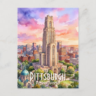 Custom Pittsburgh Cathedral of Learning Watercolor Postcard