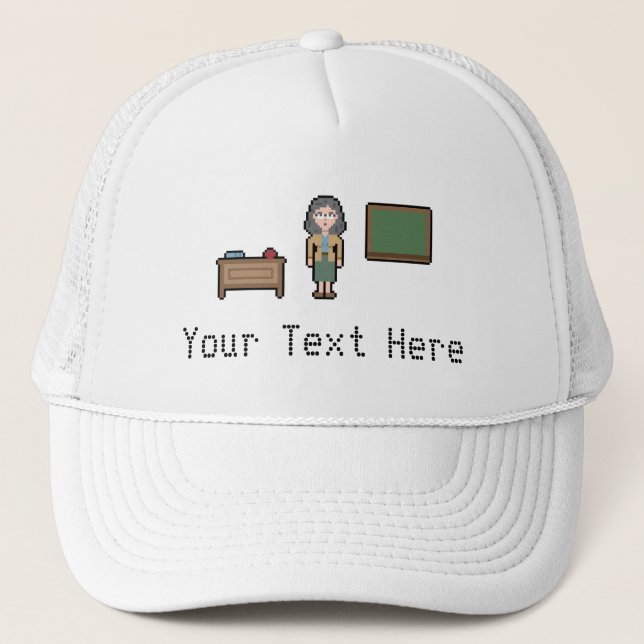 Custom Pixel Female Teacher Trucker Hat (Front)