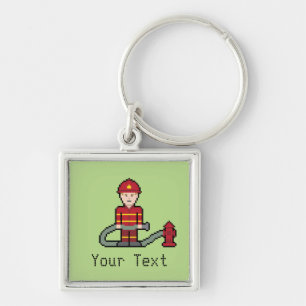 Custom Pixel Fireman Key Ring