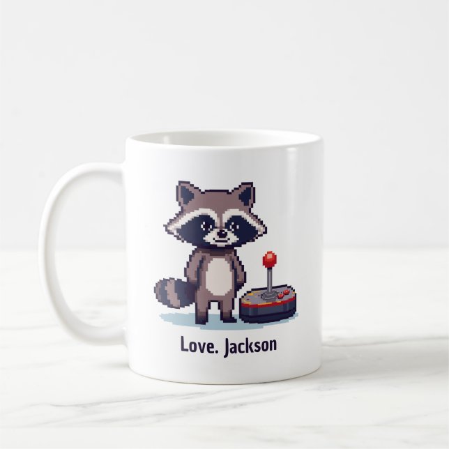 Custom Pixel Raccoon With Joystick Coffee Mug (Left)