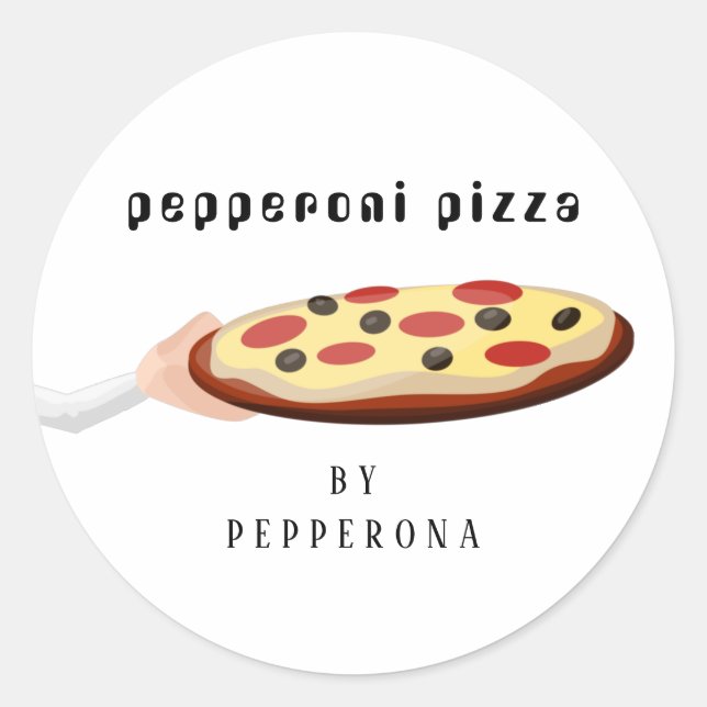 Custom pizza pepperoni simple illustration white  classic round sticker (Front)