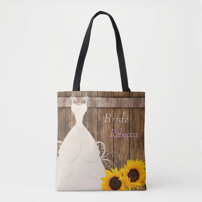 Custom PK - Team Bride In Rustic Wood Sunflower Tote Bag (Front)