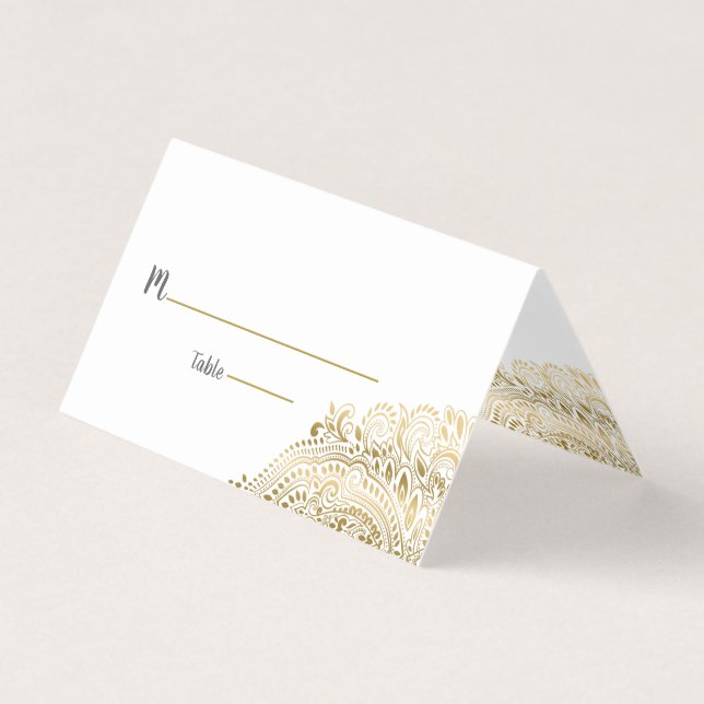 Custom place card gold floral paisley lace (Front)