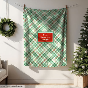 Custom Plaid Blanket Red and Pastel Green Holiday