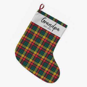 Custom Plaid Clan Buchanan Tartan Check Grandpa Large Christmas Stocking