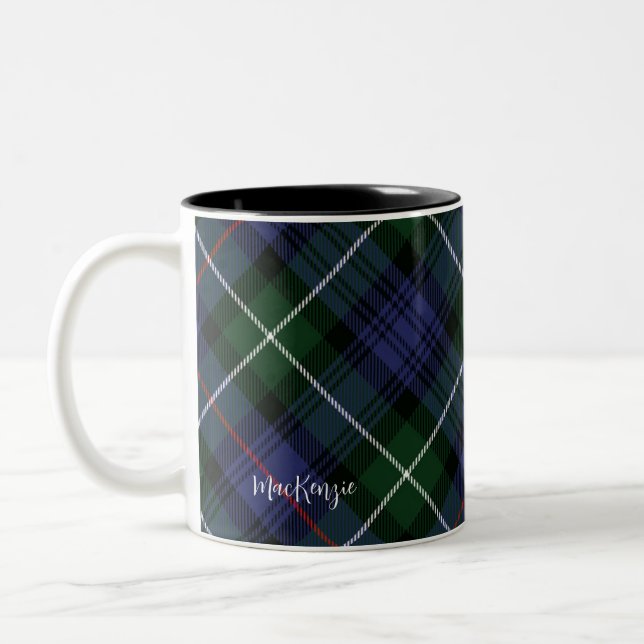 Custom Plaid Purple Green  MacKenzie Tartan Two-Tone Coffee Mug (Left)