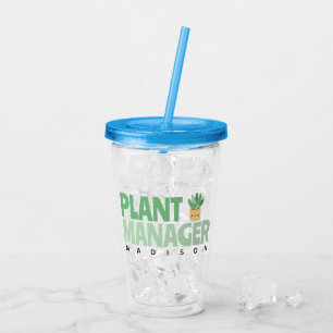 Custom Plant Manager Name Cactus Plant Green Black Acrylic Tumbler
