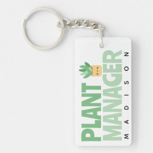 Custom Plant Manager Name Cactus Plant Green Black Key Ring