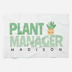 Custom Plant Manager Name Cactus Plant Green Black Tea Towel