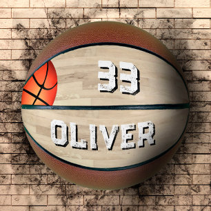 Custom Player Name & Number Court Wood Floor Basketball
