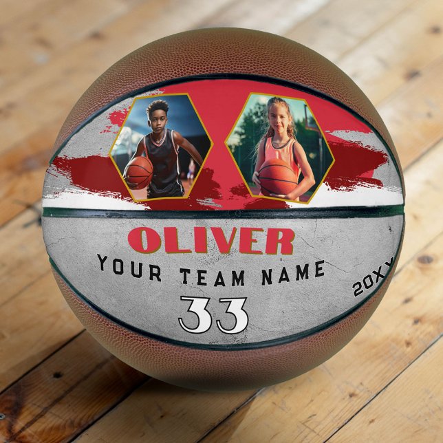 Custom Player Name Number Team 2 Photo Basketball (Creator Uploaded)
