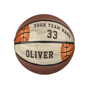 Custom Player Name Team Number Wood Floor  Mini Basketball