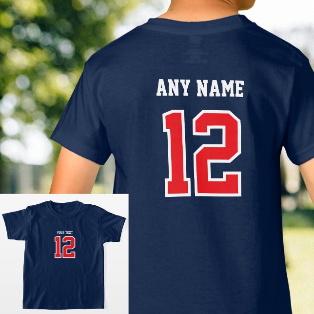 Custom Player Number Name Jersey Sports Red Navy T-Shirt (Creator Uploaded)