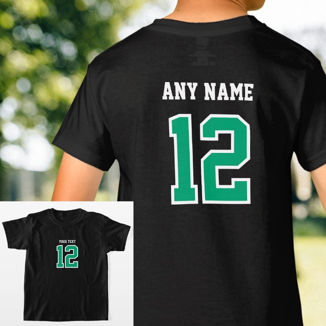 Custom Player Number Name Sports Green Black T-Shirt (Creator Uploaded)