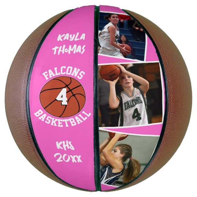 Custom Player Photos Team Name and Number Pink Basketball (Vertical)