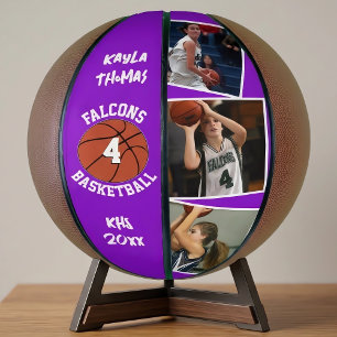 Custom Player Photos Team Name and Number Purple Basketball