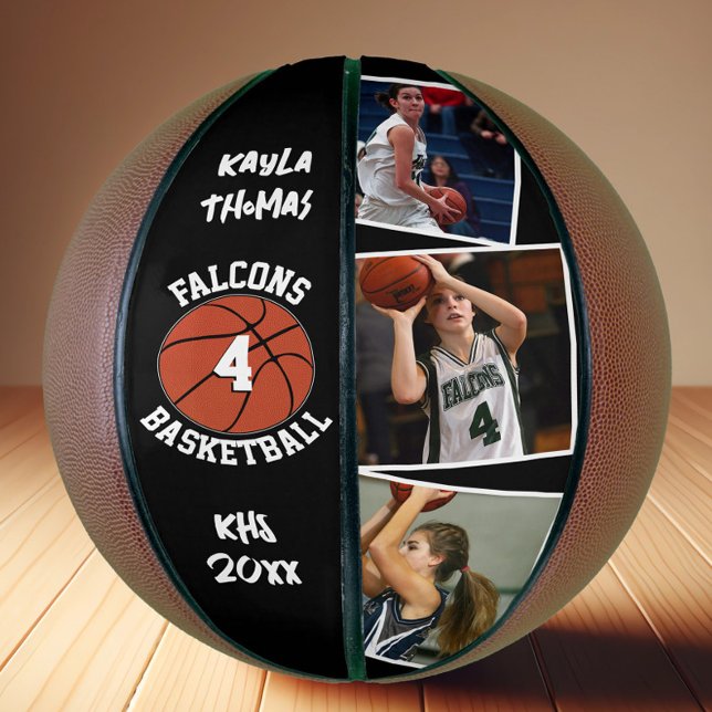 Custom Player Photos Team Name and Number Senior Basketball (Make your own basketball with custom basketball player photos, team name, player name and number.)