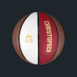 Custom Player Team Club Name Number Monogrammed Mini Basketball<br><div class="desc">Create your own custom, personalised, faux gold elegant stylish typography / script / text / name on white and dark maroon / red background, mini size, hand stitched basketball. Simply enter the player / team / club / school / college / event / tournament name, and player jersey number, to...</div>
