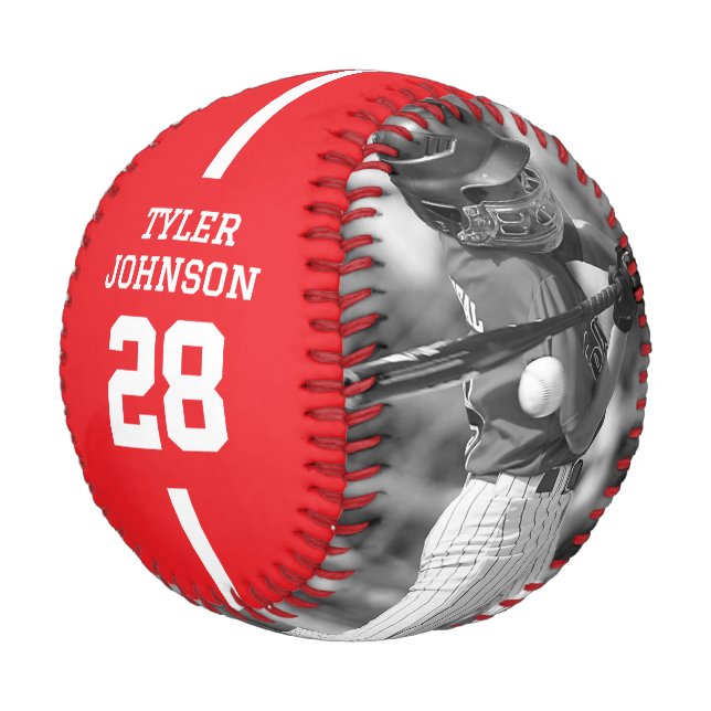 Custom Player Team Logo 2 Photo Red Baseball (Angled)
