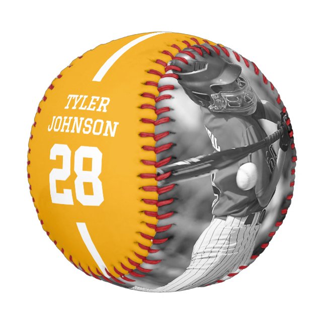 Custom Player Team Logo 2 Photo Yellow Baseball (Angled)