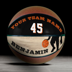 Custom Player's Team Name Number Wood Floor Basketball