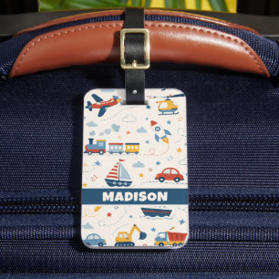 Custom Playful Boat Aeroplane Car Train Pattern Luggage Tag