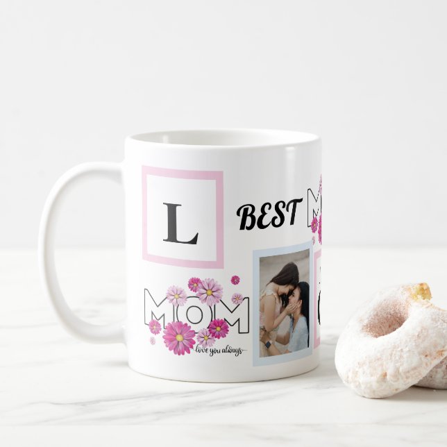Custom Playful Happy Family Photo Collage  Coffee Mug (With Donut)