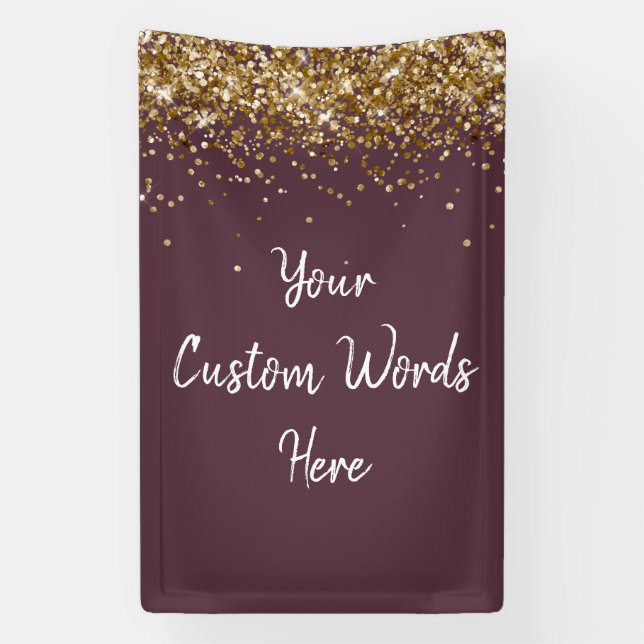 Custom Plum Purple Gold Birthday Party Photo Prop Banner (Vertical)