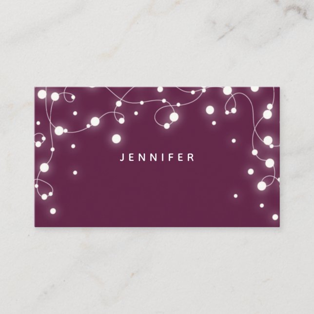 Custom Plum Sparkling Lights Christmas Place Card (Front)