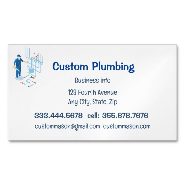 Custom Plumbing Contractors Business Card Magnet (Front)