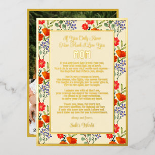Custom Poem For Mom   Floral Pattern Mother's Day Foil Holiday Card