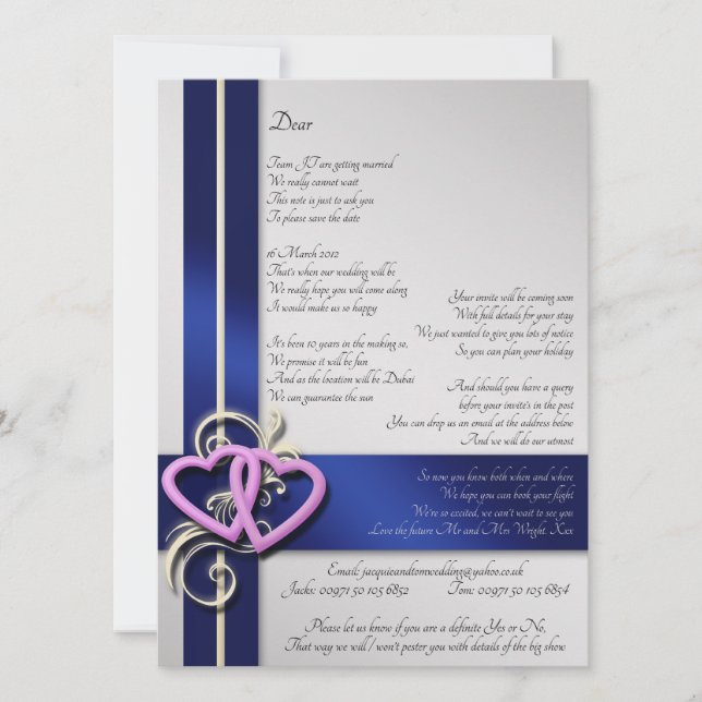 Custom Poem Save the Date (Front)