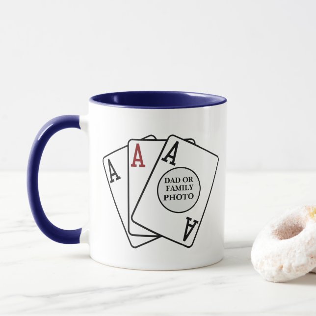 Custom Poker Card Player Three Aces Photo Mug (With Donut)