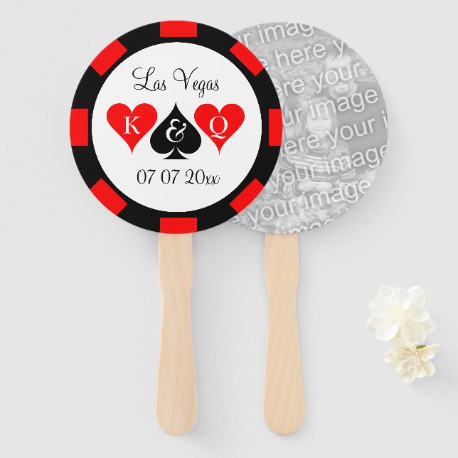Custom poker chip hand fan for Vegas wedding (Front and Back)