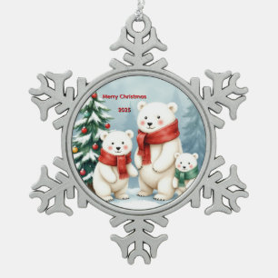Custom Polar Bear Christmas Snowflake Pewter Christmas Ornament