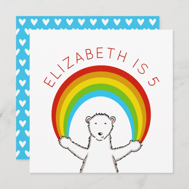 Custom Polar Bear & Rainbow Birthday Invitation (Front/Back)