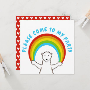 Custom Polar Bear & Rainbow Birthday Invitation