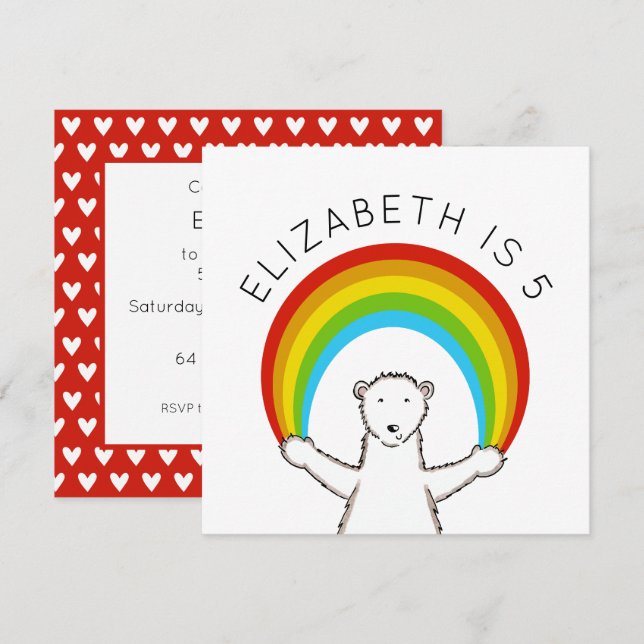 Custom Polar Bear & Rainbow Birthday Invitation (Front/Back)