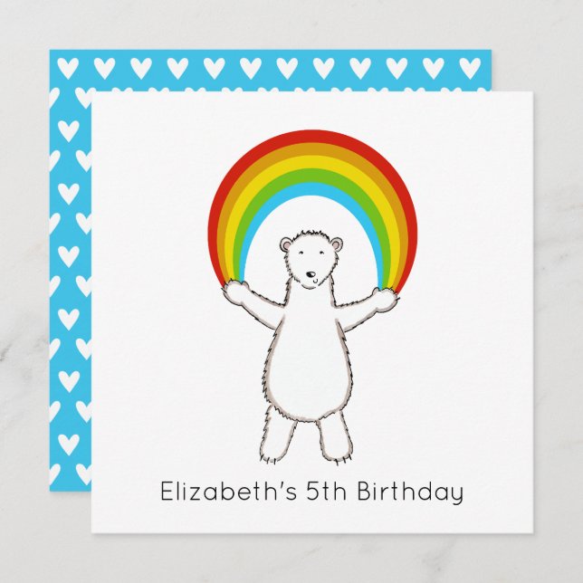 Custom Polar Bear & Rainbow Birthday Invitation (Front/Back)