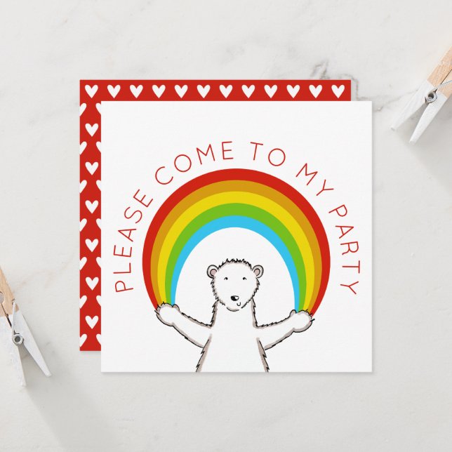 Custom Polar Bear & Rainbow Birthday Invitation (Front/Back In Situ)
