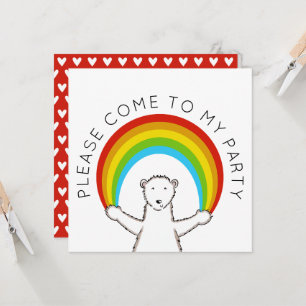 Custom Polar Bear & Rainbow Birthday Invitation