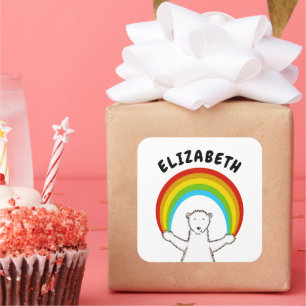 Custom Polar Bear & Rainbow  Square Sticker