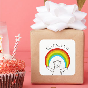Custom Polar Bear & Rainbow  Square Sticker