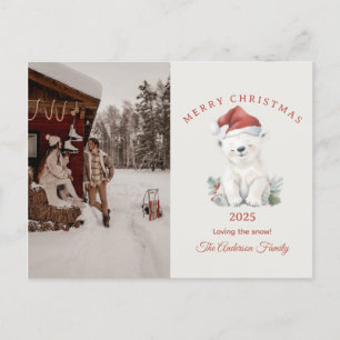 Custom polar bear watercolor Christmas photo gift Holiday Postcard